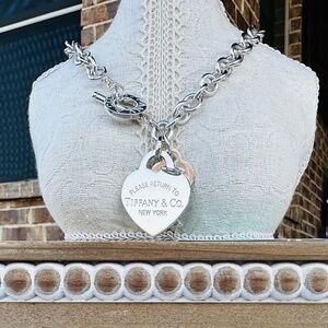 16" Tiffany & Co Toggle Necklace with XL Heart in Silver